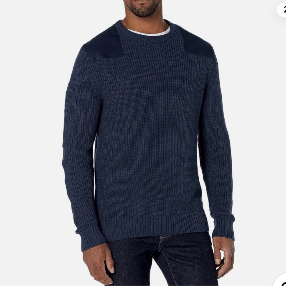 Goodthreads Men's Navy Military Ribbed Knit Elbow Patch Crewneck‎ Sweater XXL